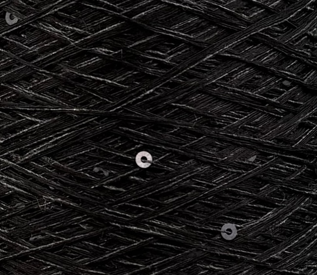 Art. Lino – 100 % Leinengarn mit Pailletten col. Mélange aus Schwarz und Graphit 660 m / 100 g
